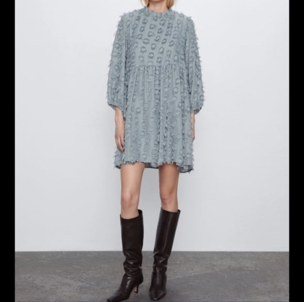 Zara Textured Light Blue Mini Dress